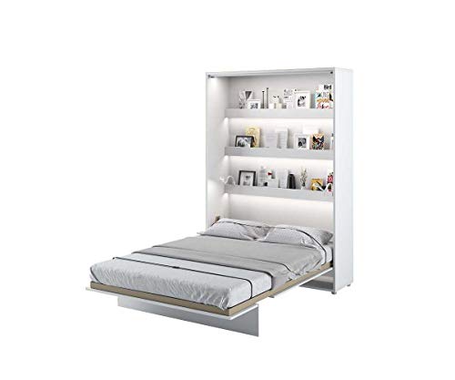 Schrankbett Bed Concept, Wandklappbett mit Lattenrost, V-Bett, Wandbett Bettschrank Schrank mit integriertem Klappbett Funktionsbett (BC-01, 140 x 200 cm, Weiß/Weiß Weiß Hochglanz, Vertical)