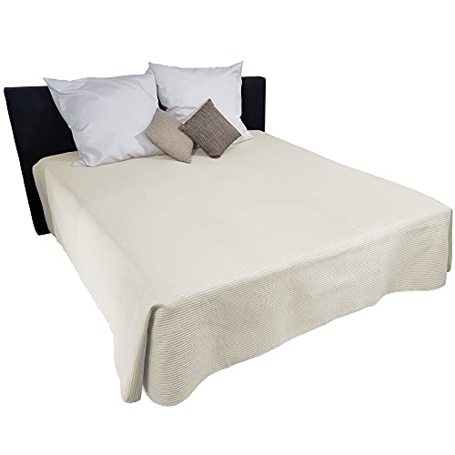 NYVI Bettüberwurf UltraSonic 250x280 cm Creme/Taupe Wendedesign - Doppelseitige Luxus Tagesdecke mit hochwertiger Laser-Steppung, feine PES-Mikrofaserfüllung, Maschinenwaschbar, OEKO-TEX 100