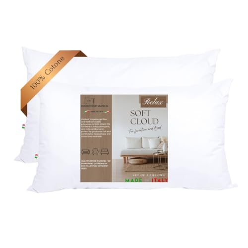GM Soft Cloud Kissen für Bett 50x80 cm Kopfkissen 2er Set Innenkissen 100% Baumwolle hypoallergene und atmungsaktive frische Made in Italy