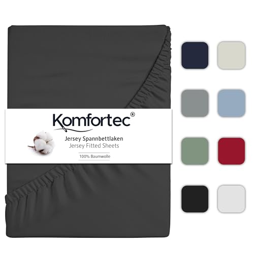 Komfortec Jersey Spannbettlaken 140x200 cm, 100% Baumwolle, Anthrazit