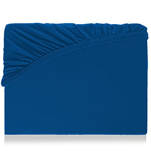 Spannbettlaken mit Gummizug für Boxspringbetten Wasserbett Übergröße aus hochwertiger Baumwolle Elastan 180 x 200 cm - 200 x 220 cm Aquajersey Bettbezug Laken Jersey Matratzenbezug Marineblau