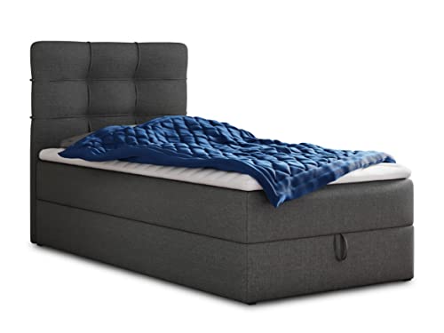 Boxspringbett Best Mini mit Bettkasten und Matratzentopper - Einzelbett mit Bonell-Matratze und Topper, Polsterbett, Bett, Schlafzimmer (120 x 200 cm, Graphit (Inari 94))