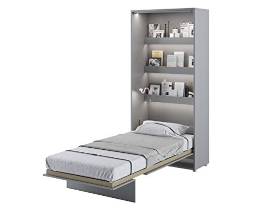 Schrankbett Bed Concept, Wandklappbett mit Lattenrost, V-Bett, Wandbett Bettschrank Schrank mit integriertem Klappbett Funktionsbett (BC-03, 90 x 200 cm, Grau/Grau, Vertical)