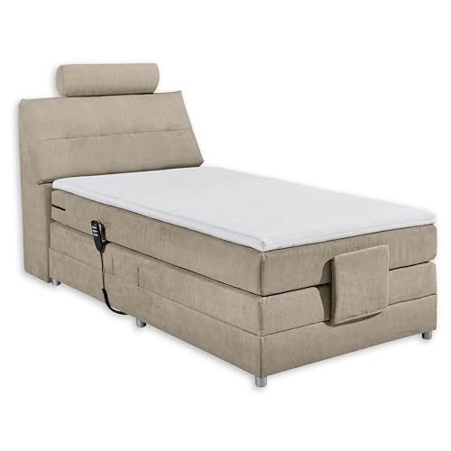 PALERMO 2 Boxspringbett 120x200 elektrisch verstellbar, Sand - Bequemes Einzelbett mit dekorativer Steppung & Komfortschaum Topper - 120 x 127 x 234 cm (B/H/T)