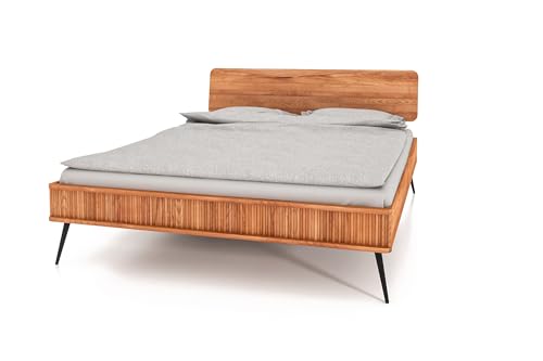 byoak Bett Kula - Massivholzbett, Bettrahmen - Bed Frame, holzbett zum Schlafzimmer, bettgestell mit kopfteil - ohne matratze, aus Massivholz - Kernbuche, Naturgeölt (100x210 cm)