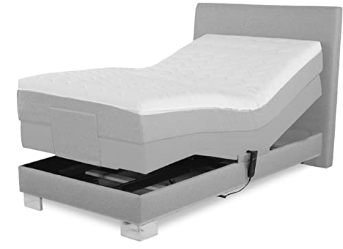 Charlottes Möbelkaufhaus Boxspringbett ROM II elektrisch verstellbar mit Motor. Echte Doppelunterfederung mit Matratzen und Topper und Härtegrad nach Wahl (Hellgrau, 90x200)