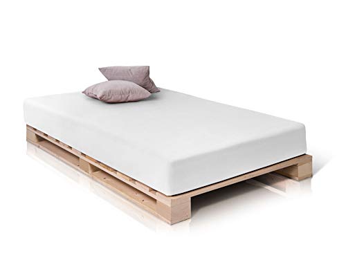 PALETTI Palettenbett Massivholzbett Holzbett Bett aus Paletten mit 11 Leisten, Palettenmöbel Made in Germany, 90 x 200 cm, Fichte natur