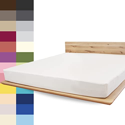 JONA SLEEP® Spann-Bettlaken (180-200 x 200 cm) Premium Spannbettlaken - 220gm² - hält über 150 Wäschen Stand | ÖKO-TEX 100 (Weiß)