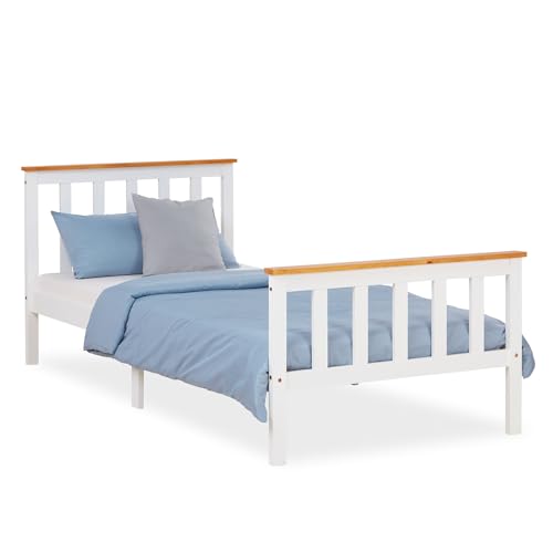 Homestyle4u 1842, Holzbett 90x200 Weiß, Jugendbett Gästebett Bett mit Lattenrost, Kiefer Holz Massivholz