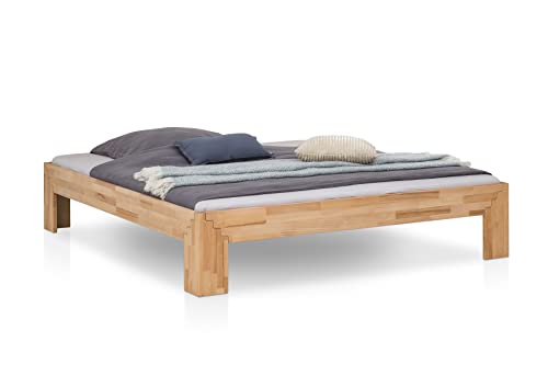 WOODLIVE DESIGN BY NATURE Massivholz-Bett Selina 160 x 200 cm aus Kernbuche, Holzbett, als Doppel- und Jugend-Bett verwendbar, inkl. Stecksystem, 1 Bett á 160 x 200 cm