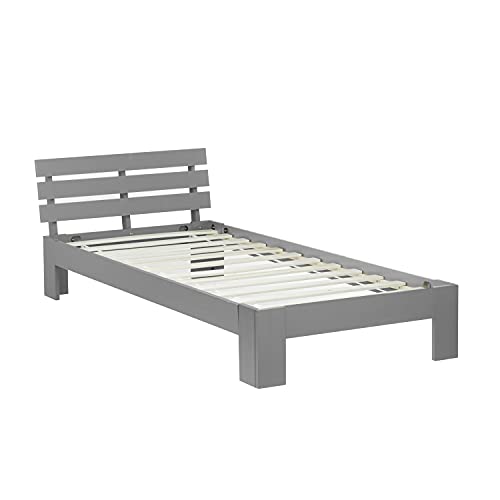 Homestyle4u 2036, Doppelbett Holzbett Futonbett 120x200 Grau Kiefer Bett Bettgestell Massivholz