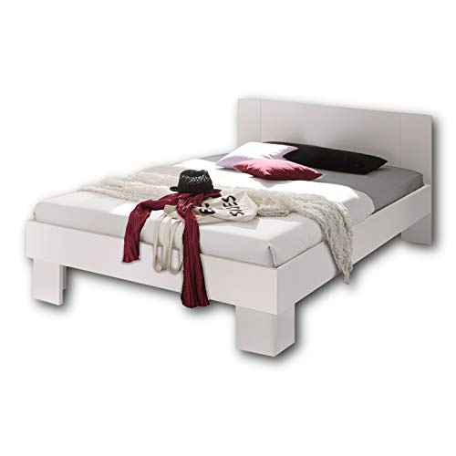 Stella Trading MARTINA Stilvolles Futonbett 140 x 200 cm - Komfortables Jugendzimmer Doppelbett in weiß - 145 x 85 x 204 cm (B/H/T)