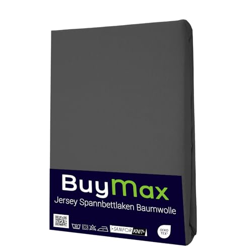 Buymax Topper Spannbettlaken 180x200 cm Spannbetttuch 100% Baumwolle Jersey für Matratzentopper bis 9 cm Matratzenhöhe Bettlaken für Boxspringbett Topper, Anthrazit