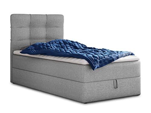 Boxspringbett Best Mini mit Bettkasten und Matratzentopper - Einzelbett mit Bonell-Matratze und Topper, Polsterbett, Bett, Schlafzimmer (100 x 200 cm, Grau (Inari 91))