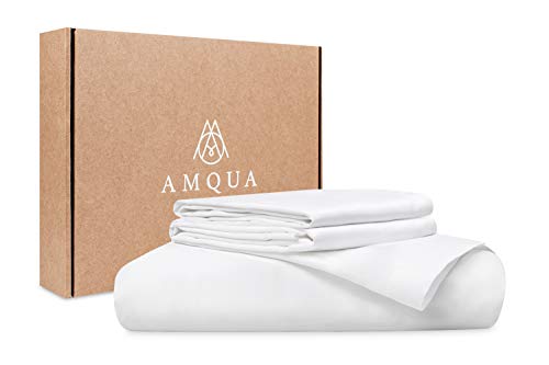 Amqua Bio Bettwäsche Mako Satin 220x240cm + 40x80cm (2X Kissenbezüge), 100% Bio Baumwolle (Zertifiziert), weiß