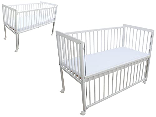 Micoland Kinderbett/Beistellbett/Babybett 2in1 120x60cm mit Matratze weiß