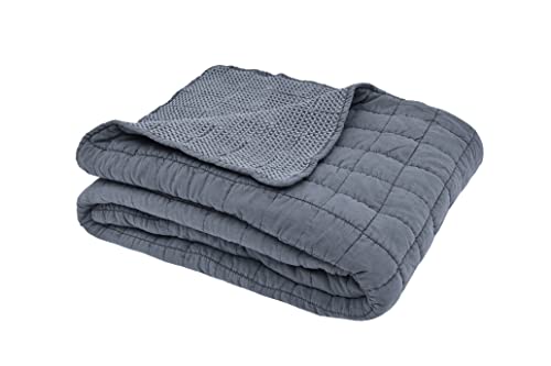 Sleepdown Überwurf für Sofa, gesteppt, Waffelmuster, superweich, warm, gemütlich, Tagesdecke, 200 x 150 cm, Jeansblau