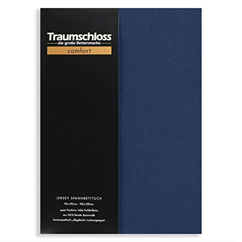Traumschloss Spannbetttuch 90x200cm »Comfort« | Marine | 100% Baumwolle Bettlaken | Edel-Jersey | bügelfreies Betttuch | 90-100x200cm