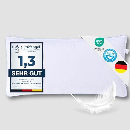 Kopfkissen 40x80 mit Daunen und Federn - Weiches Kissen 3-Kammer Daunenkissen 40x80, Federkissen Hypoallergen & Waschbar