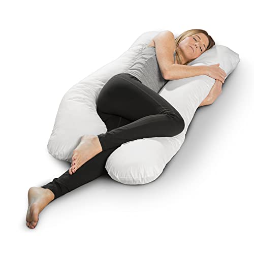 sleepling Schwangerschaftskissen Seitenschläferkissen, Bodypillow U-Form Kissen Bezug 100% Baumwolle (abnehmbar und 60 Grad waschbar), Ökotex, Made in EU, 140 x 75 x 20 cm, weiß