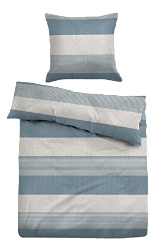 TOM TAILOR 0849790 Bettwäsche Garnitur mit Kopfkissenbezug Melange-Flanell - Gradual Stripes 1x 135x200 cm + 1x 80x80 cm, Light Blue