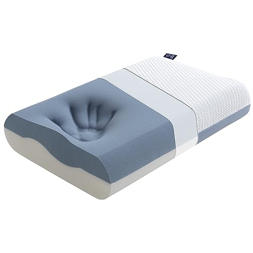 BedStory Kopfkissen, Gel Memory Foam Kissen, Orthopädisches Kissen, Visco Kissen, Nackenstützkissen mit 2 Härte, Ergonomisches Kopfkissen mit Waschbarem Bezug, 40x60x11cm, blau