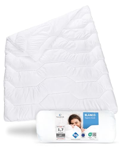 Bettdecke 155x200 BLANCO, Große Ganzjahresdecke für vier Jahreszeiten, Ideale Hygiene für Allergiker, Warme Schlafdecke mit idealem Feuchtigkeitsmanagement & hoher Atmungsaktivität, Duvet 155 x 200 cm