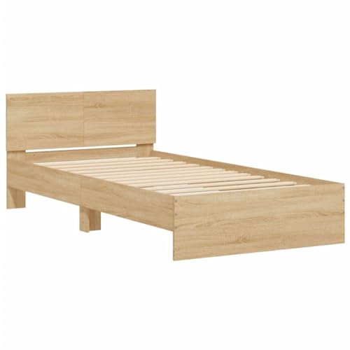 vidaXL Bettgestell, Bettrahmen mit Lattenrost, Bett Gästebett mit Kopfteil, Einzelbett Schlafzimmerbett Schlafzimmermöbel, Sonoma-Eiche 100x200cm Holzwerkstoff