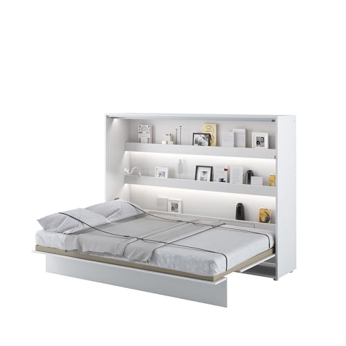 MEBLINI Schrankbett Bed Concept - Wandbett mit Lattenrost - Klappbett mit Schrank - Wandklappbett - Murphy Bed - Bettschrank - BC-04-140x200cm Horizontal - Weiß Hochglanz/Weiß