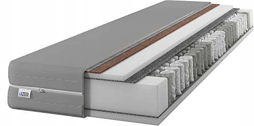 IZER Matratze GreyPLUS 120x190 cm mit KOKOS-Material | 2 in 1 (H3 und H4) | 7 Zonen | Taschenfederkern | Versteppter Bezug | Federkernmatratze