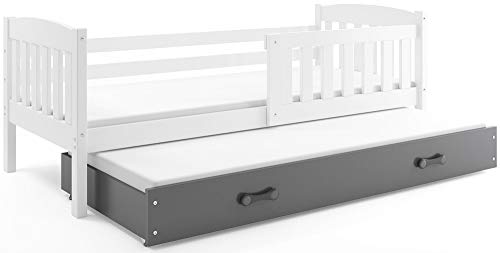 Interbeds Funktionsbett Quba 190x80cm in Weiß mit Varianten / + Matratzen + Lattenrost (weiß+graue Schublade)