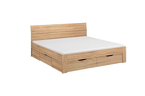 Rauch Möbel Flexx Bett Stauraumbett in Eiche Sonoma mit 3 Schubkästen als zusätzlichen Stauraum Liegefläche 180 x 200 cm Gesamtmaße Bett BxHxT 185 x 90 x 209 cm