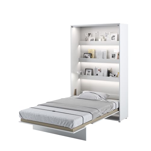 MEBLINI Schrankbett Bed Concept - Wandbett mit Lattenrost - Klappbett mit Schrank - Wandklappbett - Murphy Bed - Bettschrank - BC-02-120x200cm Vertikal - Weiß Matt