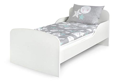 Leomark Funktionsbett aus Holz - White - Kinderbett mit Matratze, Holzbett mit Seitenschutz Lattenrost, Komplett Set für Kinderzimmer, Praktisches und Bequemes für Kinder, Liegefläche 70/140 cm