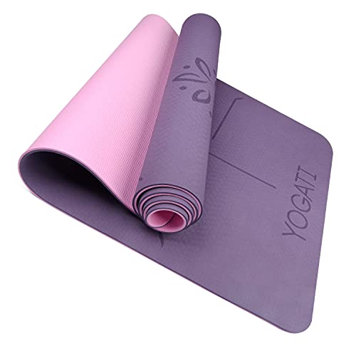 YOGATI Yogamatte rutschfest Schadstofffrei, mit Tragegurt. Yoga Matte mit Ausrichtungslinien für die Körperhaltung. Ideal als Gymnastikmatte, Sportmatte, Fitnessmatte, Jogamatte - Yoga mat