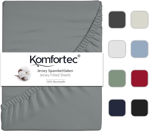 Komfortec Jersey Spannbettlaken 140x200 cm, 100% Baumwolle, Grau