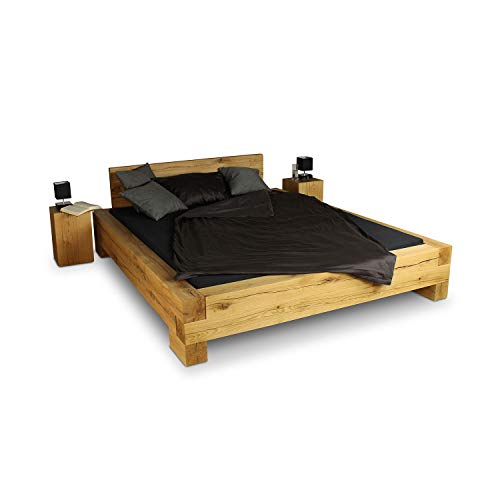 GREENHAUS Naturmassivmöbel Premium Balkenbett Eiche massiv 200x220 cm aus Handarbeit aus Deutschland Bett Holzbett Massivholzbett