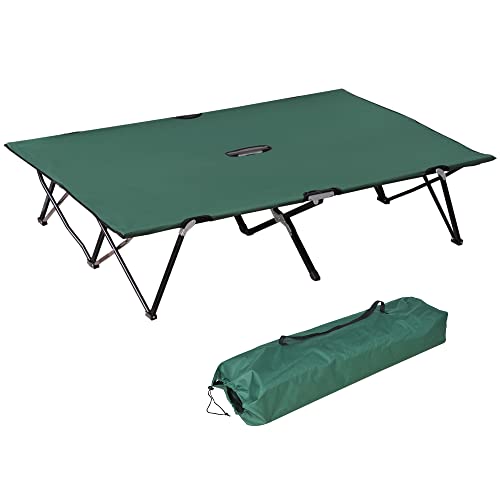 Outsunny Campingbett Klappbar für 2 Personen Feldbett Klappbett mit Tragetasche bis 136 kg belastbar Stahl Oxford Grün+Schwarz 193 x 125 x 40 cm