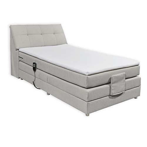 CONCORD 2 Boxspringbett 120x200 elektrisch verstellbar, Silber - Bequemes Einzelbett mit dekorativer Steppung & Komfortschaum Topper - 120 x 110 x 234 cm (B/H/T)