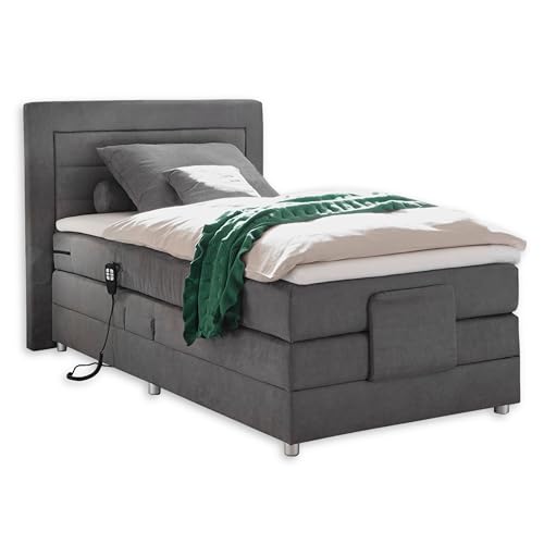 Stella Trading SABA 2 Boxspringbett 100x200 elektrisch verstellbar, Grau - Modernes Einzelbett mit 7-Zonen-Federkern Matratze & Komfortschaum Topper - 121 x 114 x 210 cm (B/H/T)