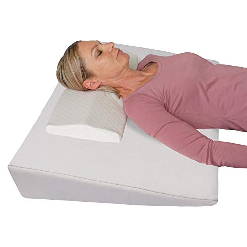 Tempratex Bettkeil Keilkissen Schlaferhöhung + Nackenkissen Gratis dazu! Als Bein- oder Rückenkissen für Bett und Sofa/Seiten- und Rückenschläfer Matratzenkeil, Matratzenerhöhung 90x60x12 cm (beige)