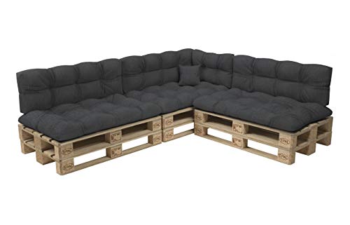 POKAR Palettenkissen Palletenauflagen Palettenpolster Palettensofa Palettenmöbel 8er Set: Sitzkissen 120x80 + Rückenlehne 120x40, Anthrazit