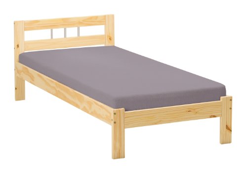 Inter Link – Holzbett - Bettrahmen – Bettgestell – Jugendbett – Gästebett – Einzelbett – Modernes Bett aus Kiefer Massivholz – ohne Lattenrost – Natur Lackiert – Jana 90 x 200 cm