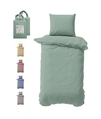 BLUE MOON Bio Baumwolle Mako-Satin Bettwäsche - Bettbezug - Hochwertige Bettwaren aus 100% Baumwolle - Bettwäsche-Set - 1x Bettbezug 135x200 cm und 1x Kopfkissenbezug 80x80 cm Grün