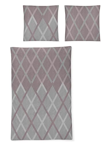 Irisette Edel-Feinbiber Bettwäsche Set Koala 8409 Mauve 140 x 200 cm + 1 x Kissenbezug 90 x 70 cm