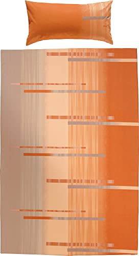 Erwin Müller Bettwäsche, Bettgarnitur Flanell orange-Taupe Größe 135x200 cm (40x80 cm) - flauschig warm, temparaturausgleichend, pflegeleicht, mit praktischem Reißverschluss (weitere Größen)