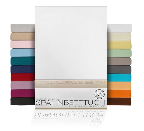 BEAUTEX Spannbetttuch Bettlaken aus Baumwolle, Premium Jersey Stoff 160g/m², Größe und Farbe wählbar (Boxspring - 100x200x45 cm, Weiß)