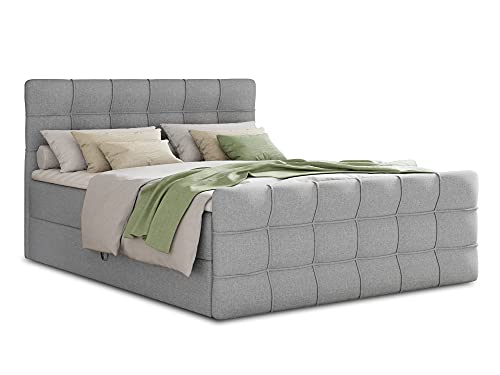 Boxspringbett Best Lux mit Fußteil, 2 Bettkästen und Topper - Doppelbett, Bonell-Matratze, Polsterbett, Bett, Betten, Bettgestell, Schlafzimmer (Grau (Inari 91), 140 x 200 cm)