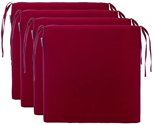 Brandsseller 4er Sitzkissen Stuhlkissen Sitzauflage Stuhlauflage - Uni Farben mit 4 Kordelbändern für sicheren Halt Rot