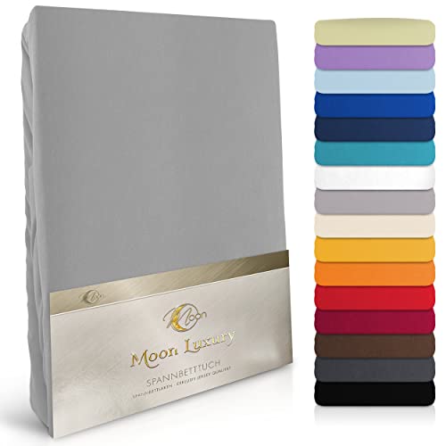 MOON-Luxury Spannbettlaken Spannbetttuch Jersey Stretch 230g/m² für Wasserbetten, Boxspringbetten und herkömmliche Matratzen (Graphit, 120x200-120x220)